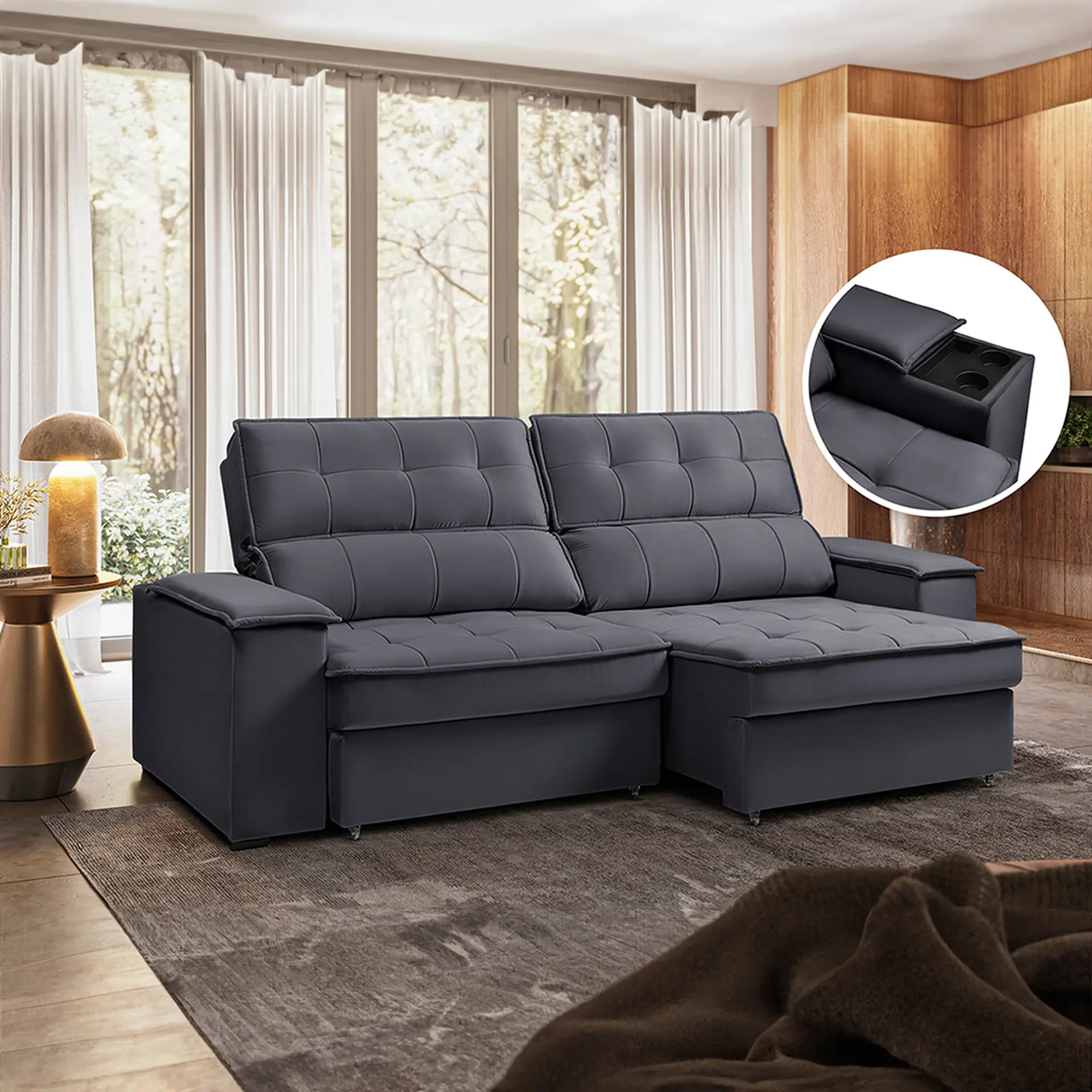 Sofá Retrátil e Reclinável 2 Lugares Veludo Amélia Takei