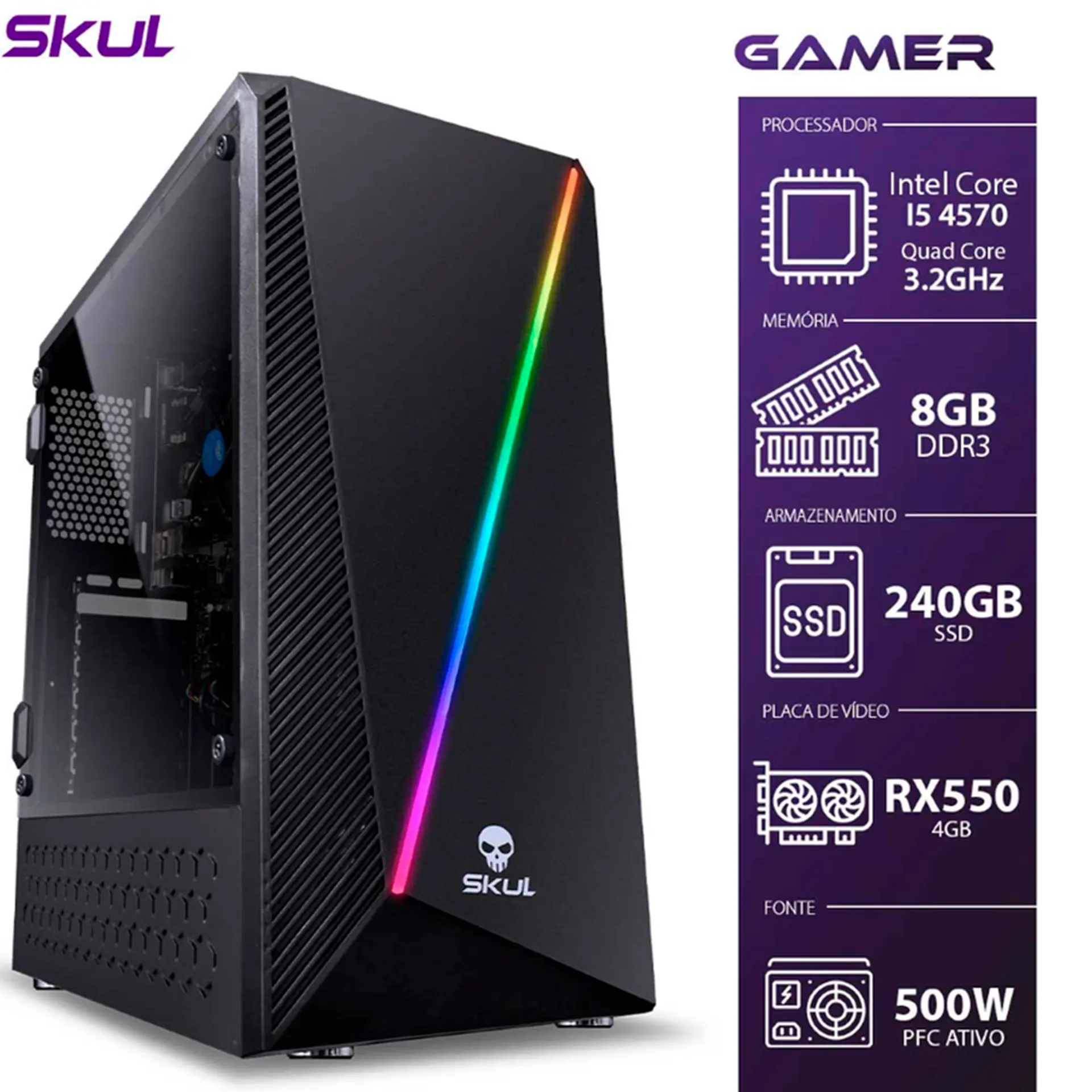 Computador Gamer Skul 5000 i5 4570 3.2GHZ 4ª Geração 8GB 240GB SSD