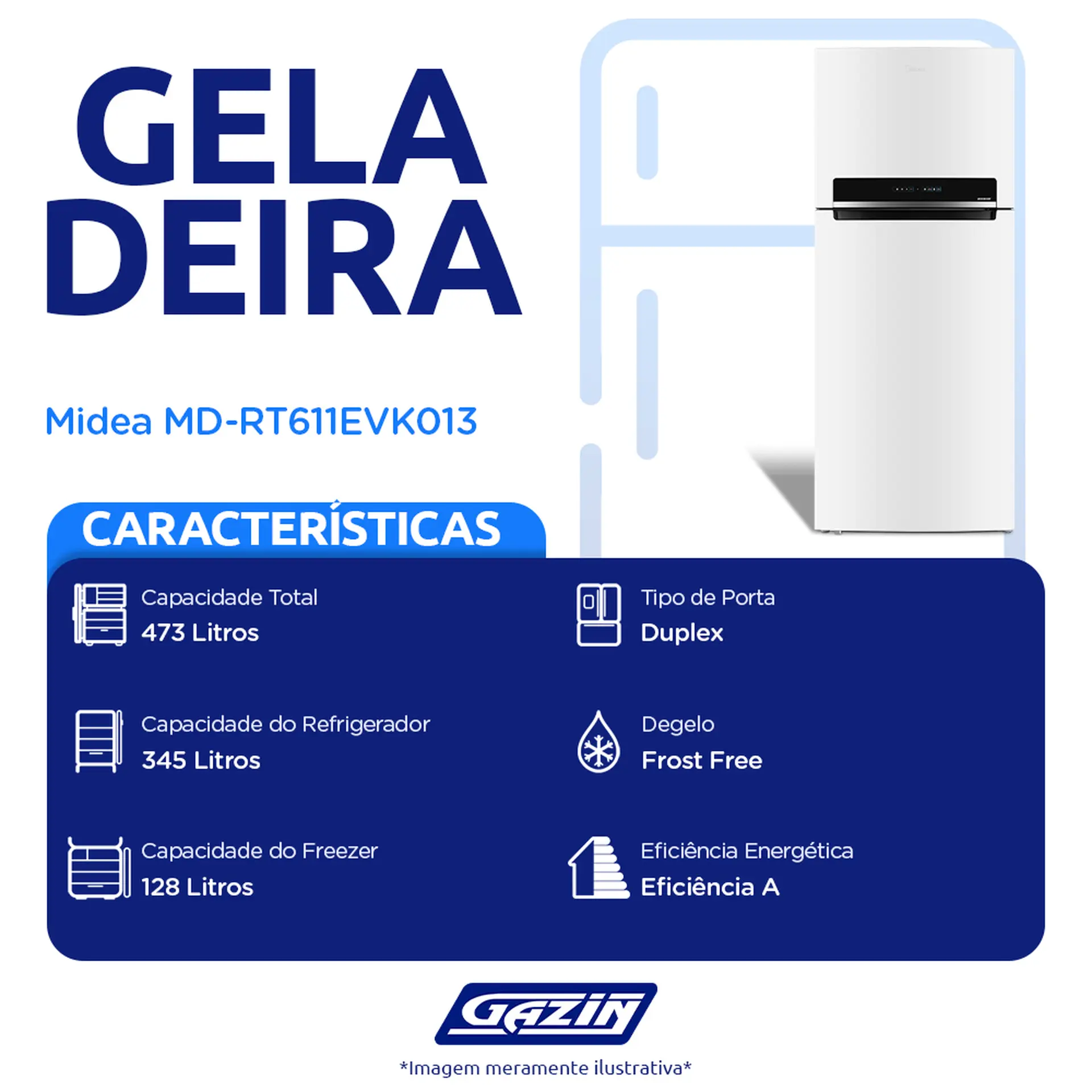 Geladeira Midea 473L Frost Free Duplex MD-RT611EVK013