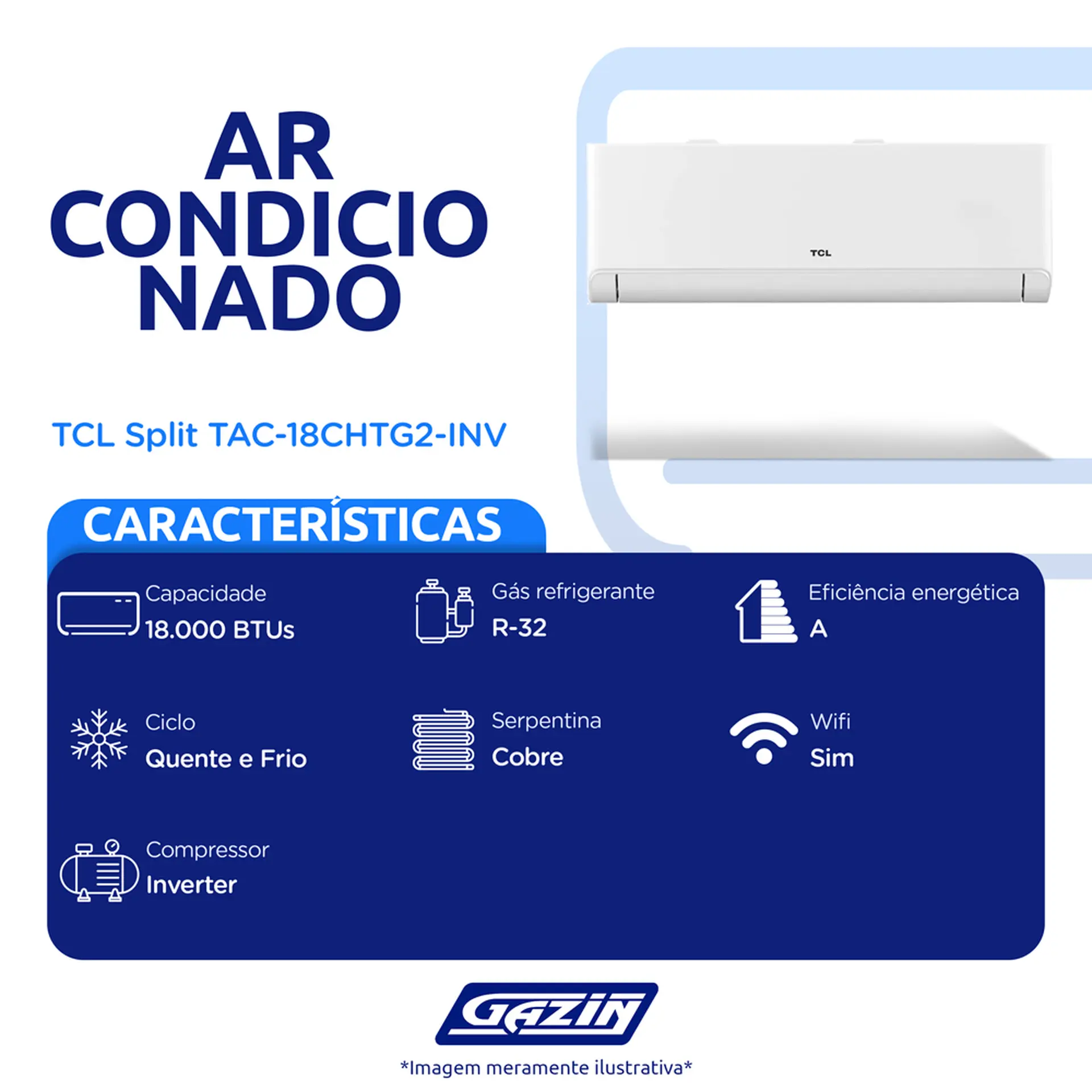 Ar Condicionado Split 18.000 BTUs Inverter T-Pro 2.0 TAC-18CHTG2