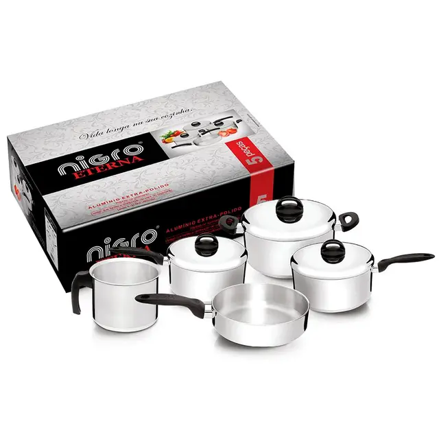 JOGO DE PANELAS ETERNA NIGRO 5 PC POLIDO