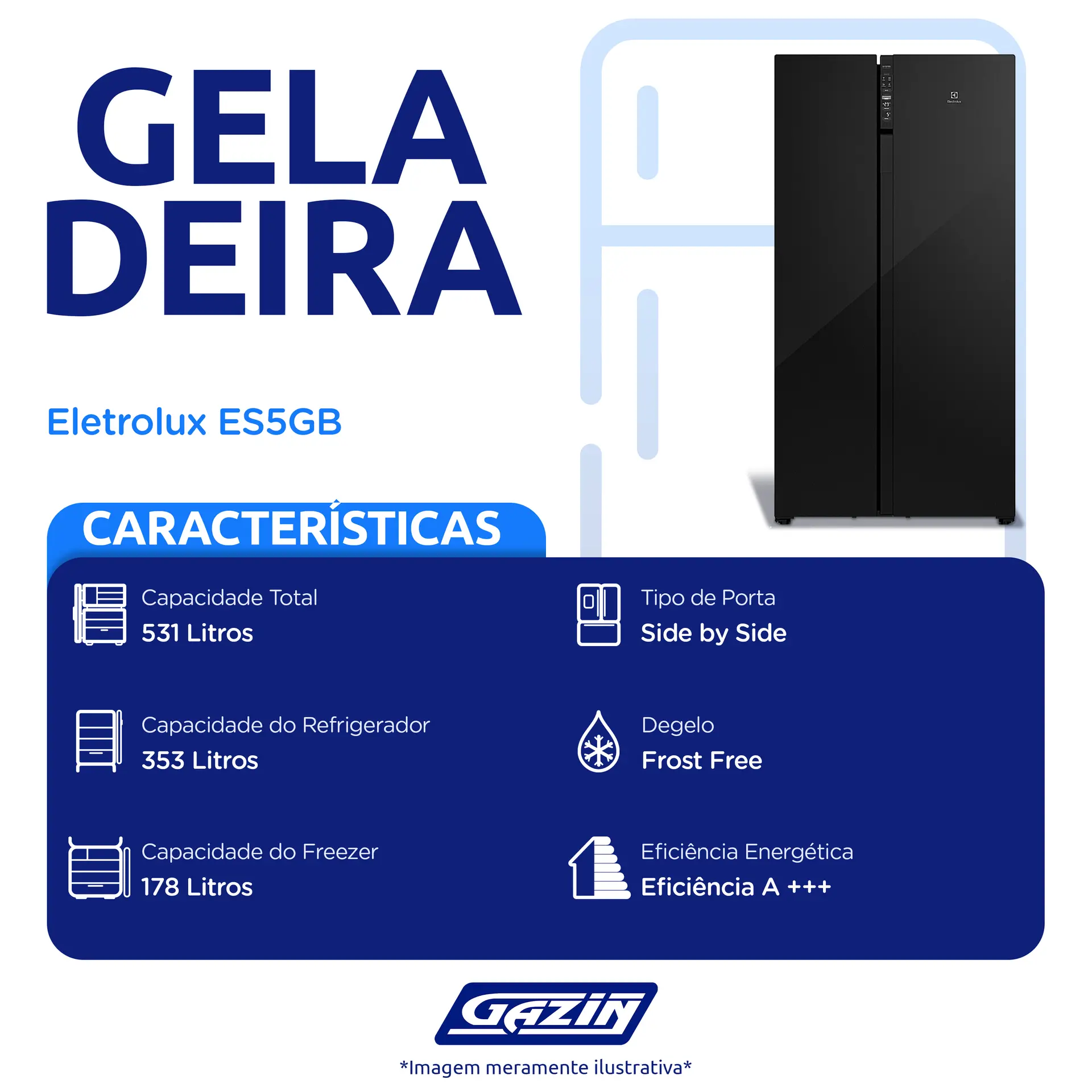Geladeira Electrolux 531L Frost Free Side By Side ES5GB