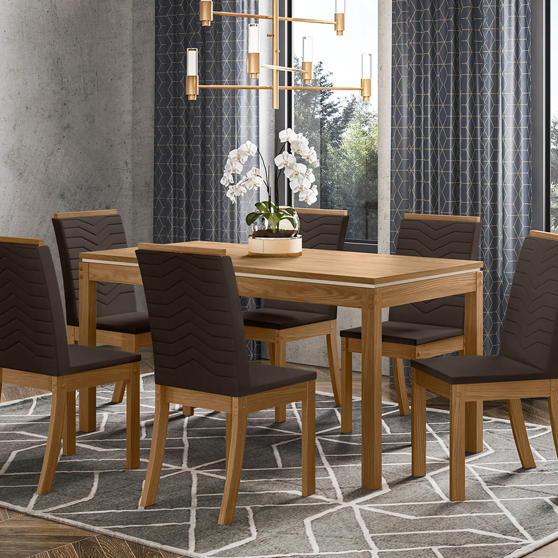 Conjunto de Mesa 6 Cadeiras Tampo MDF Assento Estofado Lana Henn