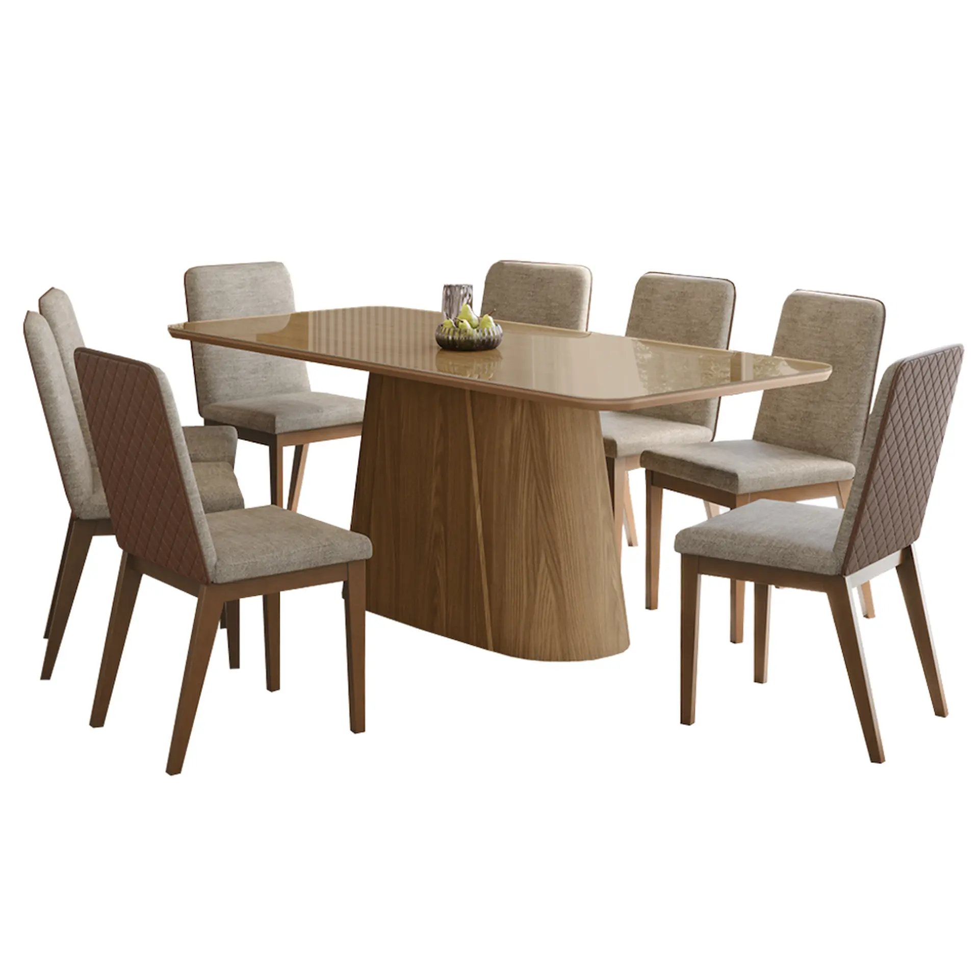 Conjunto de Mesa 8 Cadeiras Tampo Madeira e Vidro Luxury Bom Pastor