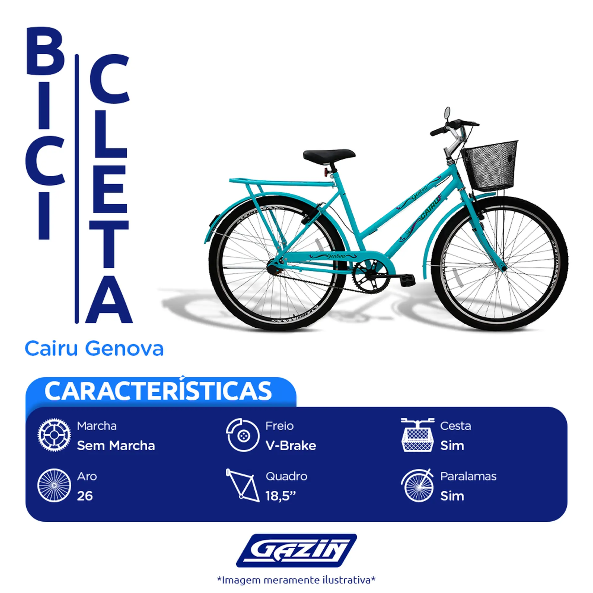 Bicicleta com Cestinha Aro 26 Cairu Genova com Freio V-Brake