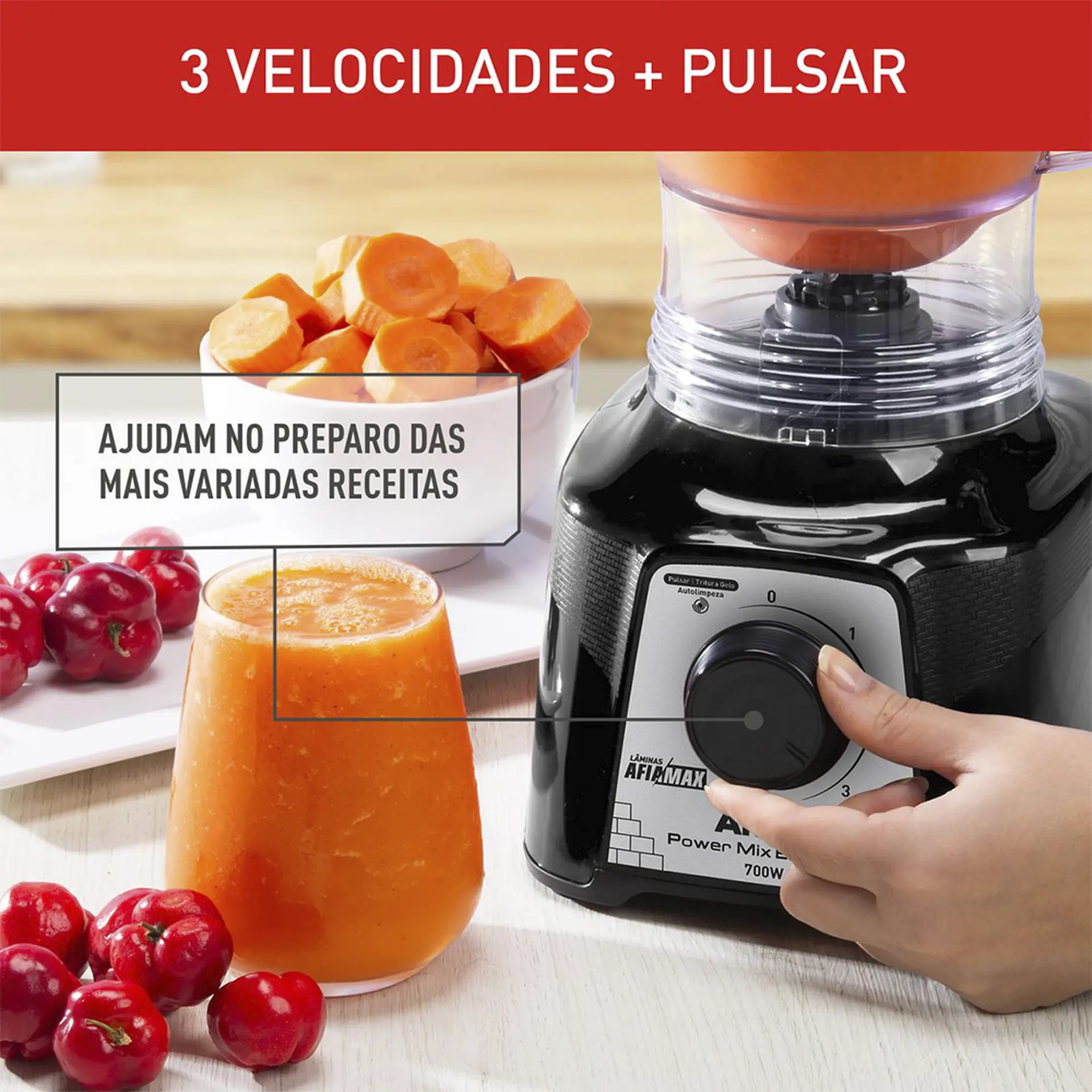 Liquidificador Arno Power Mix Essential 2,4L 700W 3 Velocidades