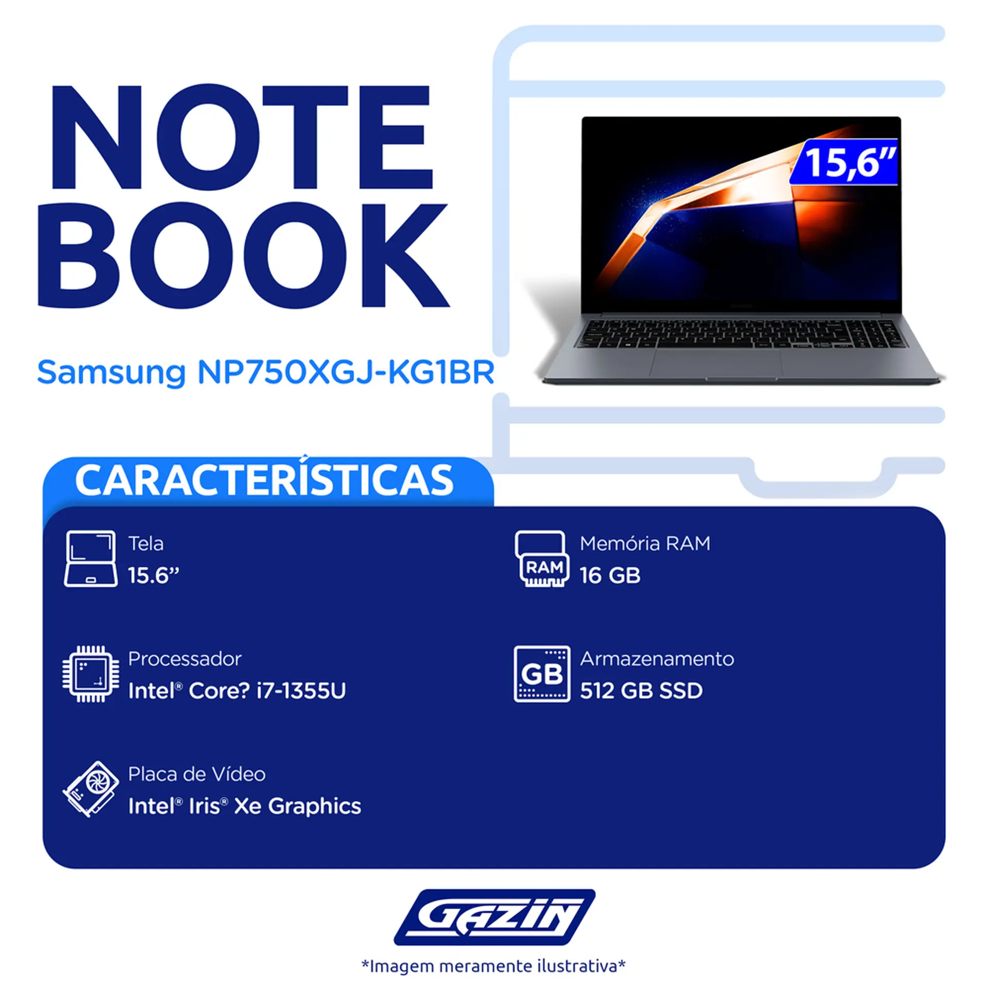 Notebook Samsung Galaxy Book4 W11 i7 16GB 512GB SSD 15.6