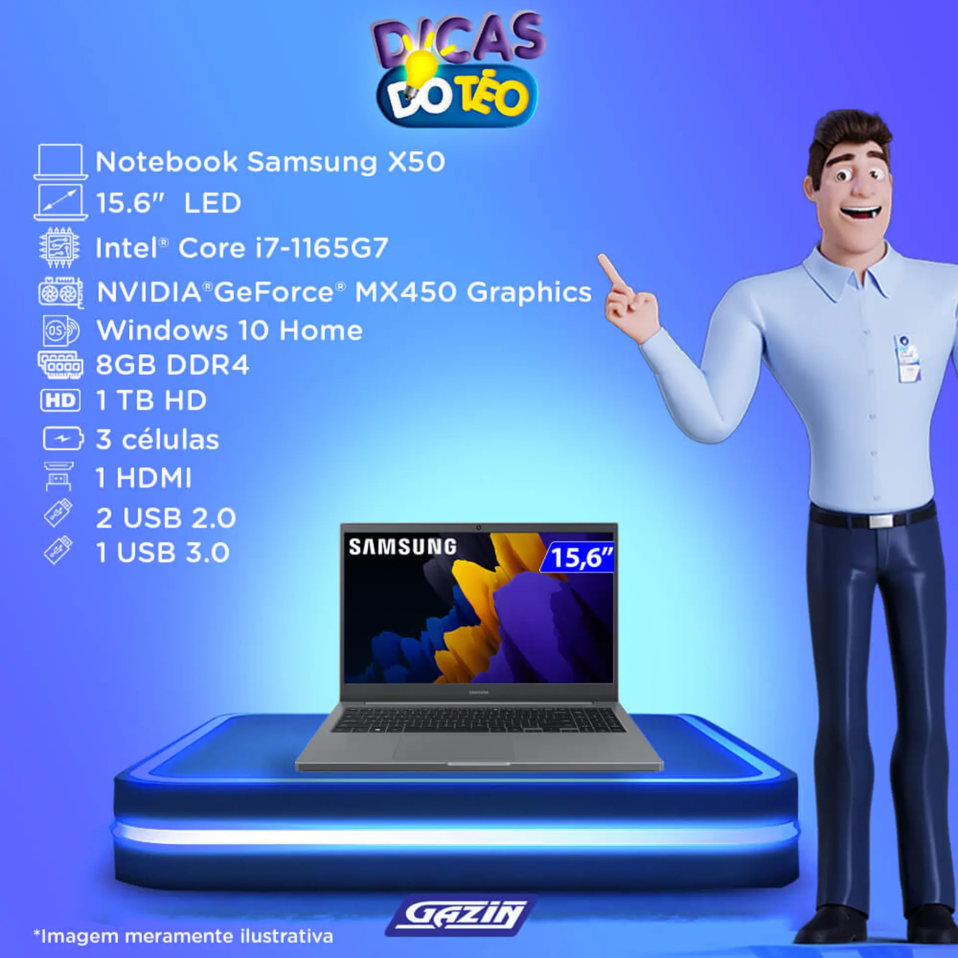 Notebook Samsung X50 i7 W10 8GB 256GB SSD 15.6