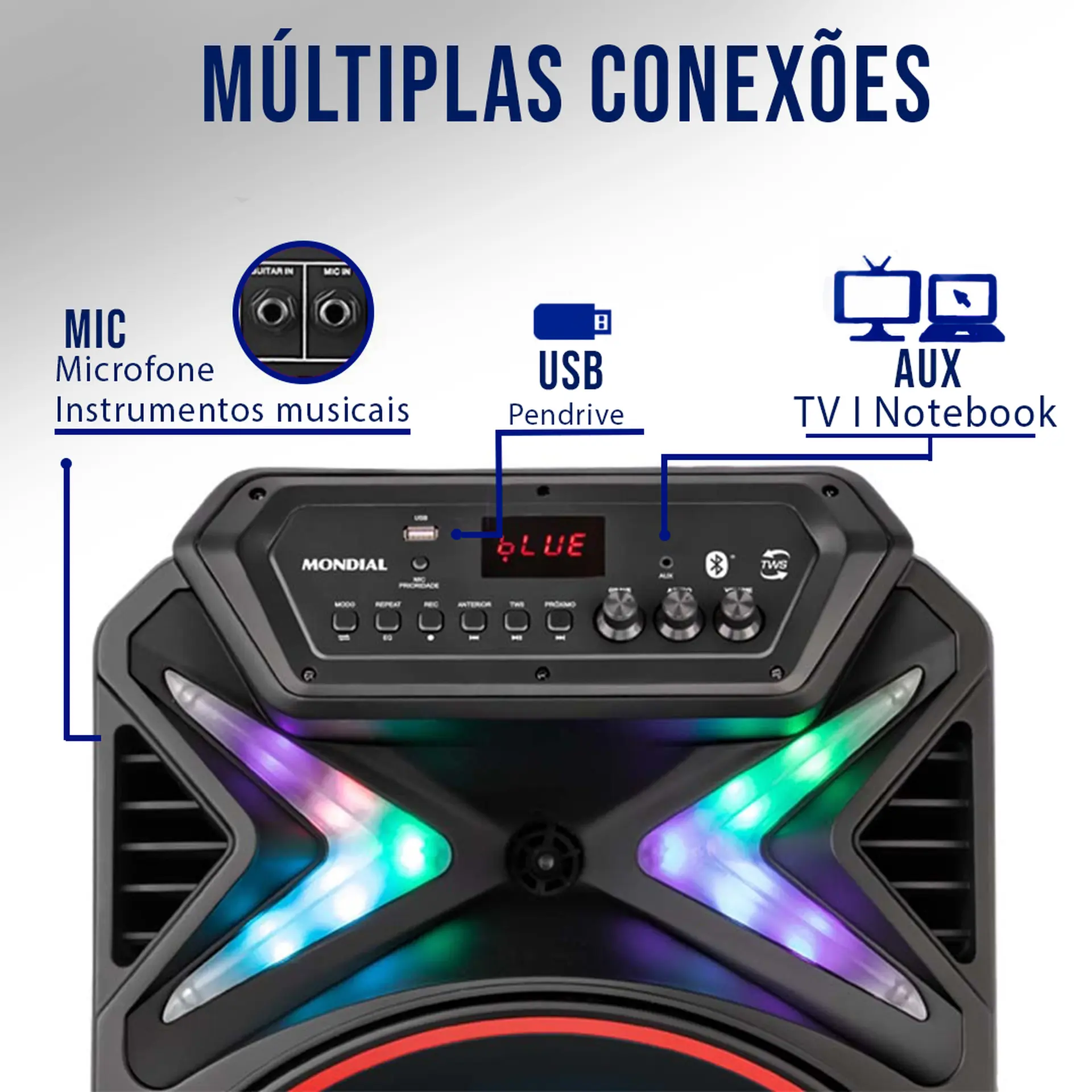Caixa de Som Amplificada Mondial CM-700 Connect Lights Plus 700W
