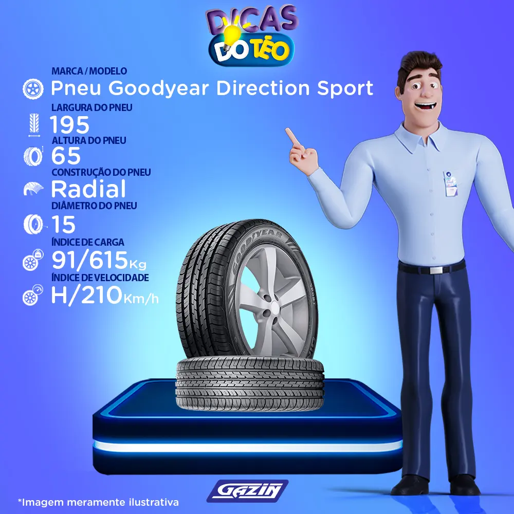 Pneu Goodyear Direction Sport Aro 15 195/65R15 91H Assimétrico Radial