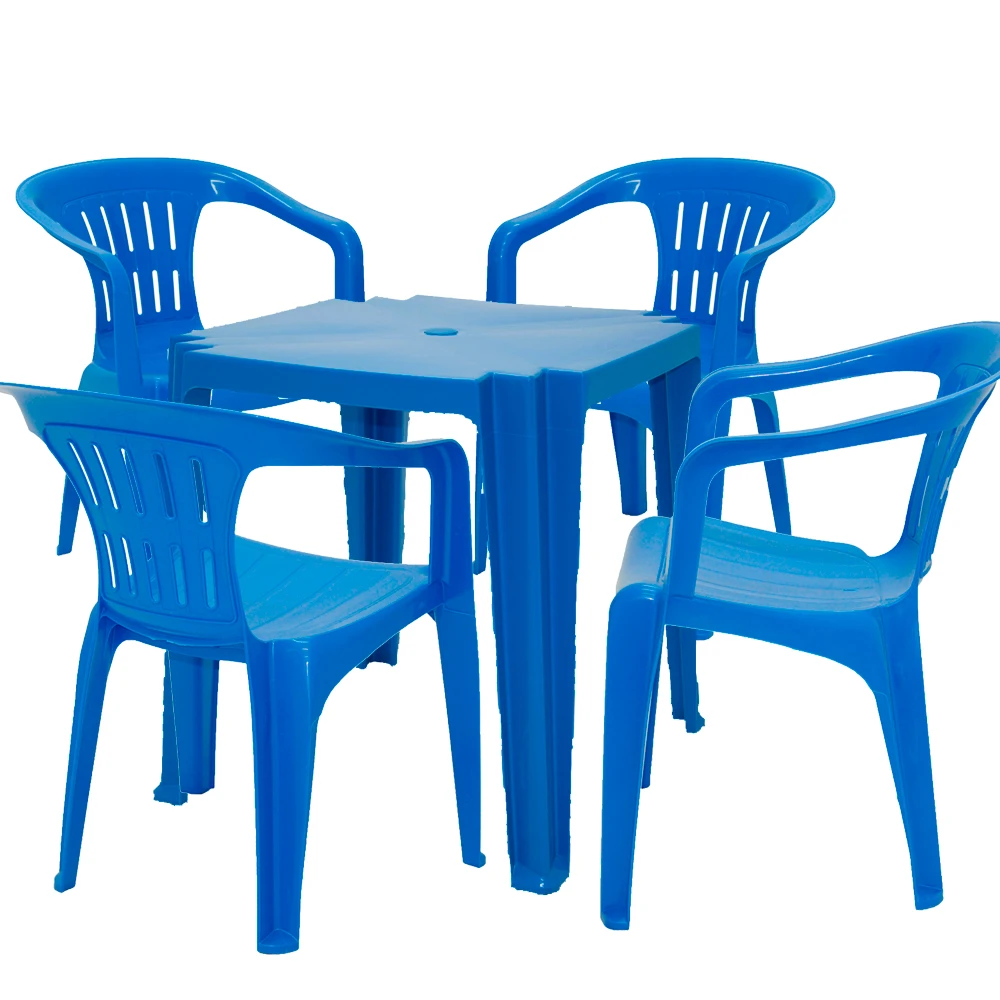 Jogo mesa tambau E 4 cadeiras com braço tramontina cor cinza