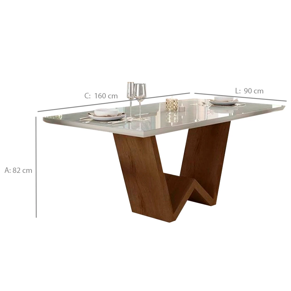 Conjunto de Mesa 6 Cadeiras Tampo MDF e Vidro Nell Móveis