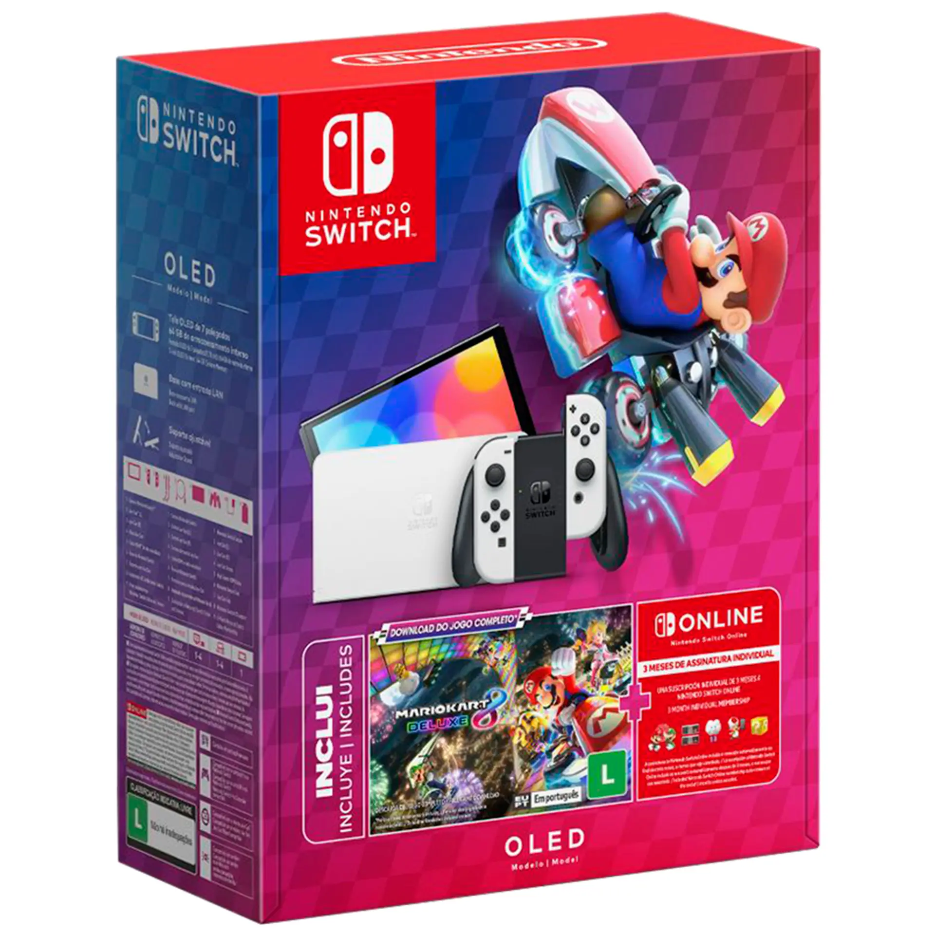 Console Nintendo Switch OLED com Mario Kart 8 NSHW07772901FGR