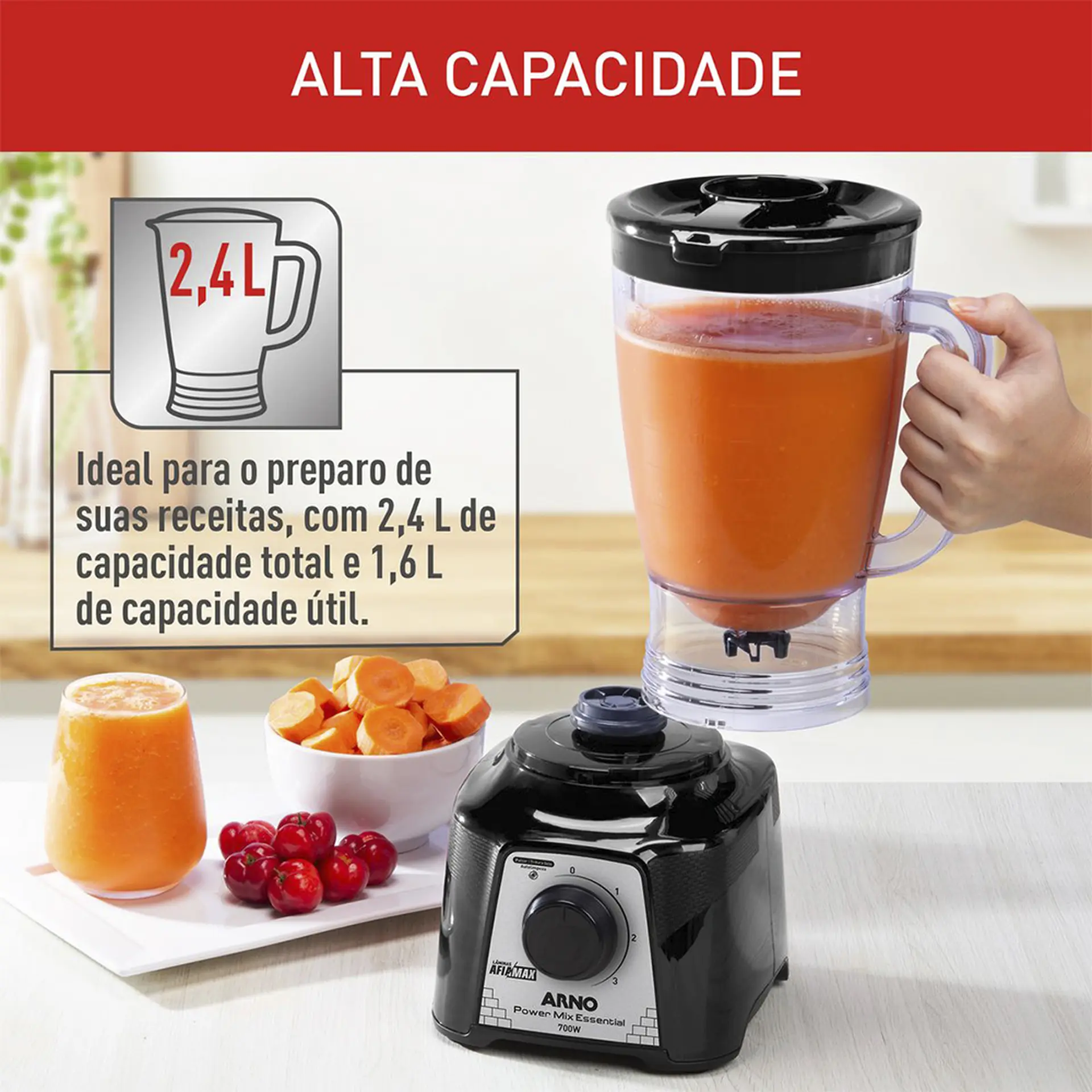Liquidificador Arno Power Mix Essential 2,4L 700W 3 Velocidades