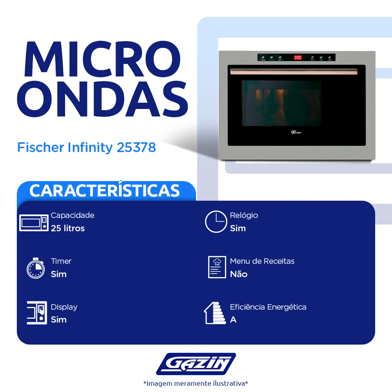 Micro-ondas de Embutir Fischer Infinity 25L 1400W com Função Dourador