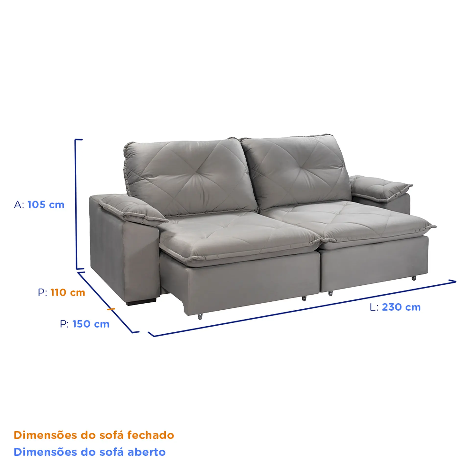 Sofá Retrátil e Reclinável 2 Lugares 230 cm Sakura Takei